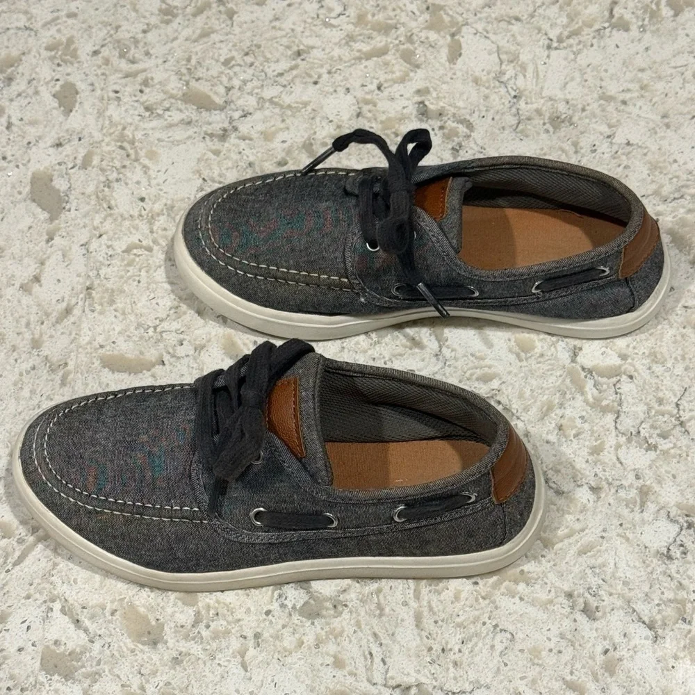 BOYS~MAX + JAKE~TOP SIDERS~FABRIC~ BOAT/LOAFERS~SIZE 3~GRAY BLUE~BR